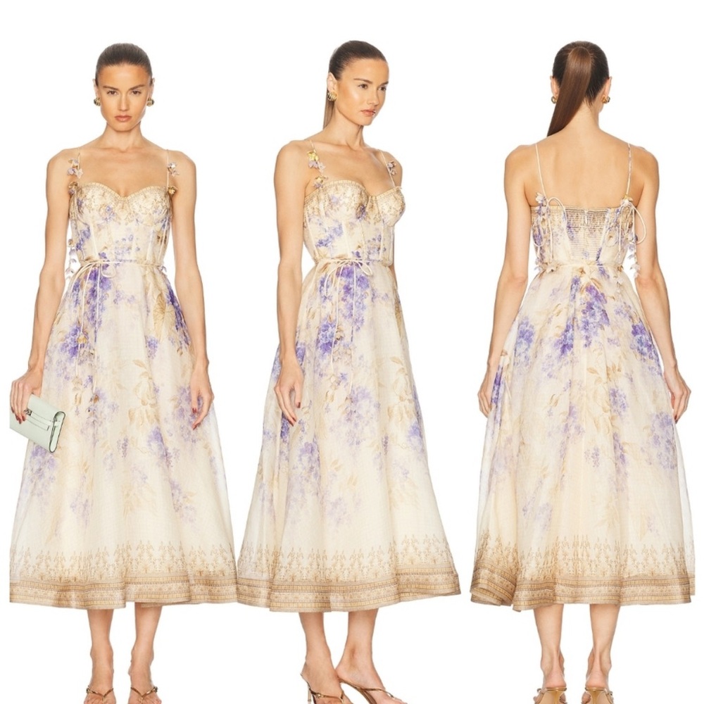 Zimmermann Dawning belted floral-print linen and silk-blend midi